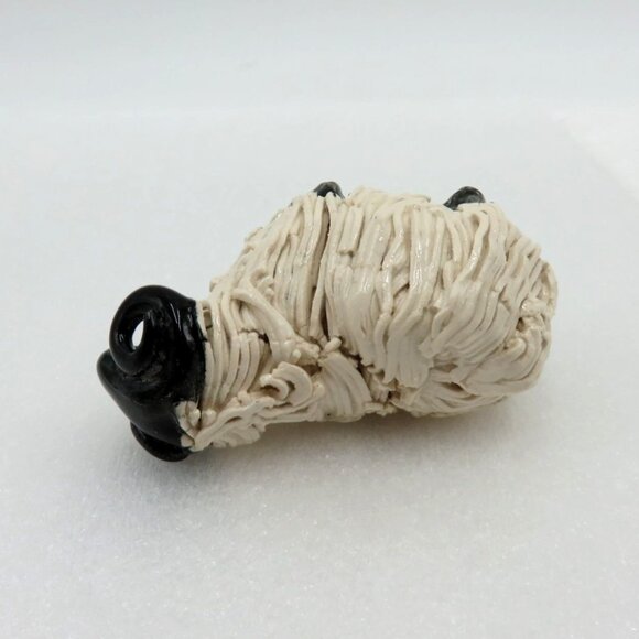 Highland Ram Sheep Spaghetti Pottery Black and Cream Ceramic Figurine Small VTG - Picture 3 of 10